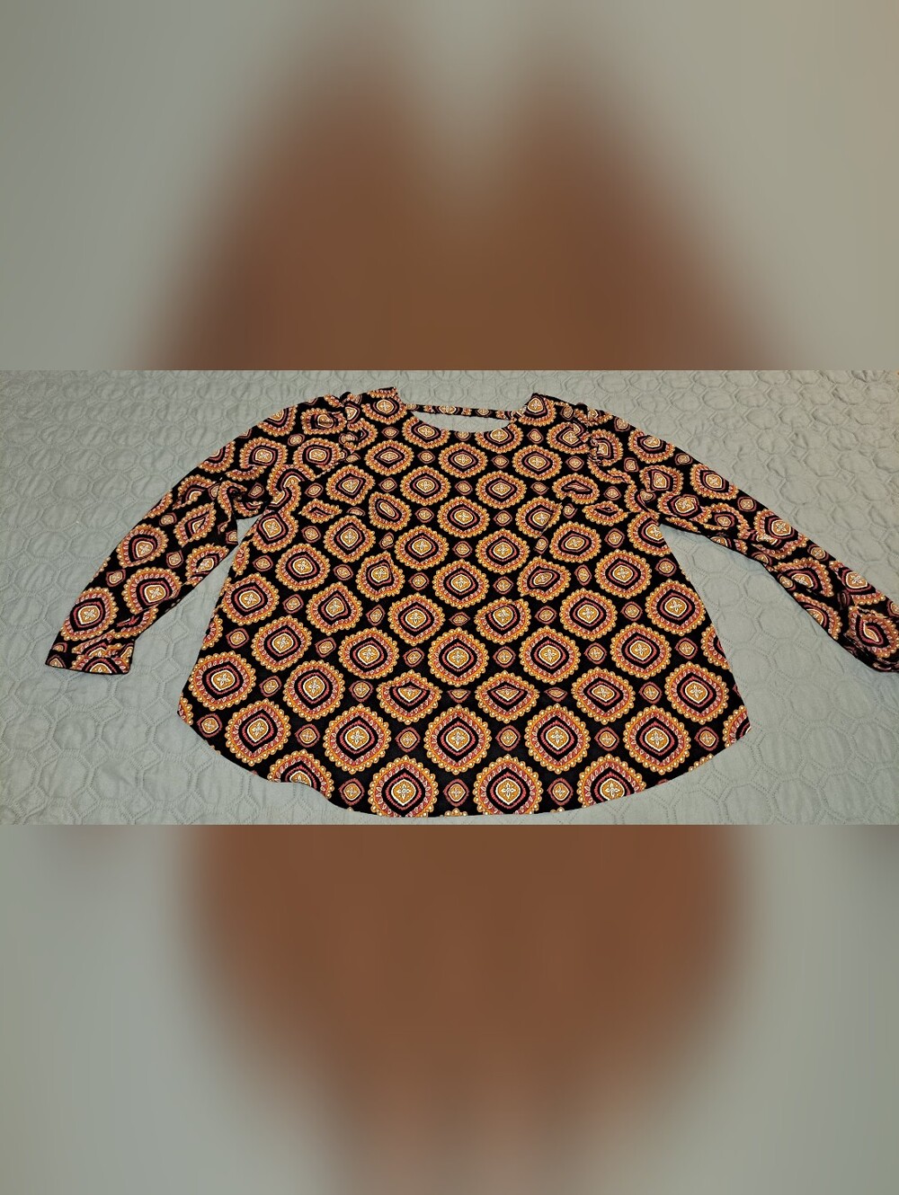 Loft Us Women’s Black Patterned Long-Sleeve Blouse Sz 18